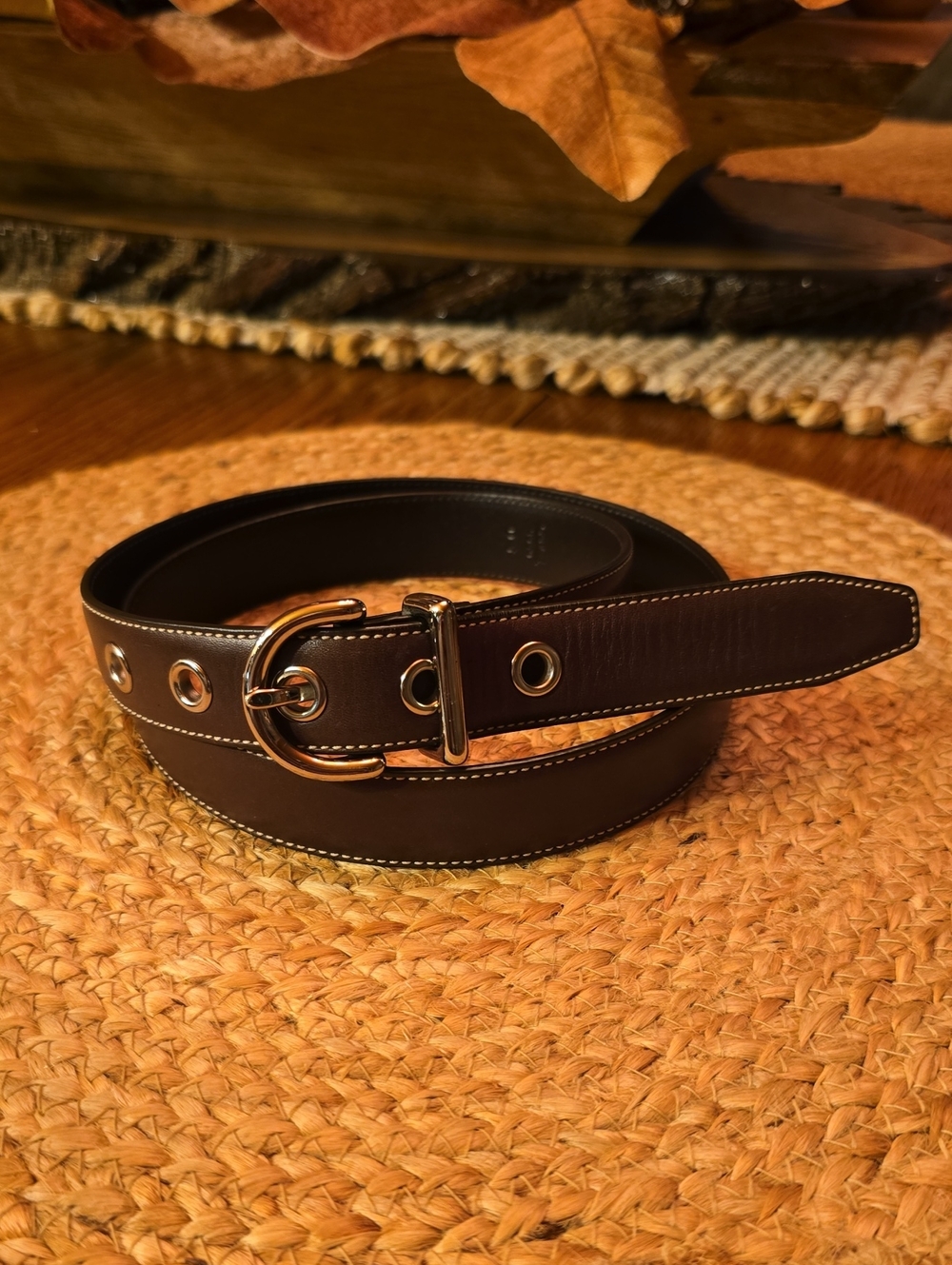 Womens Brown Leather Belt with Silver Hardware